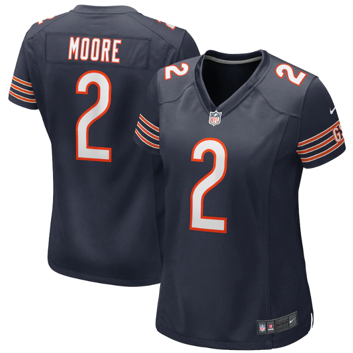 Women's Chicago Bears #2 D.J. Moore Navy Stitched Game Jersey(Run Small)